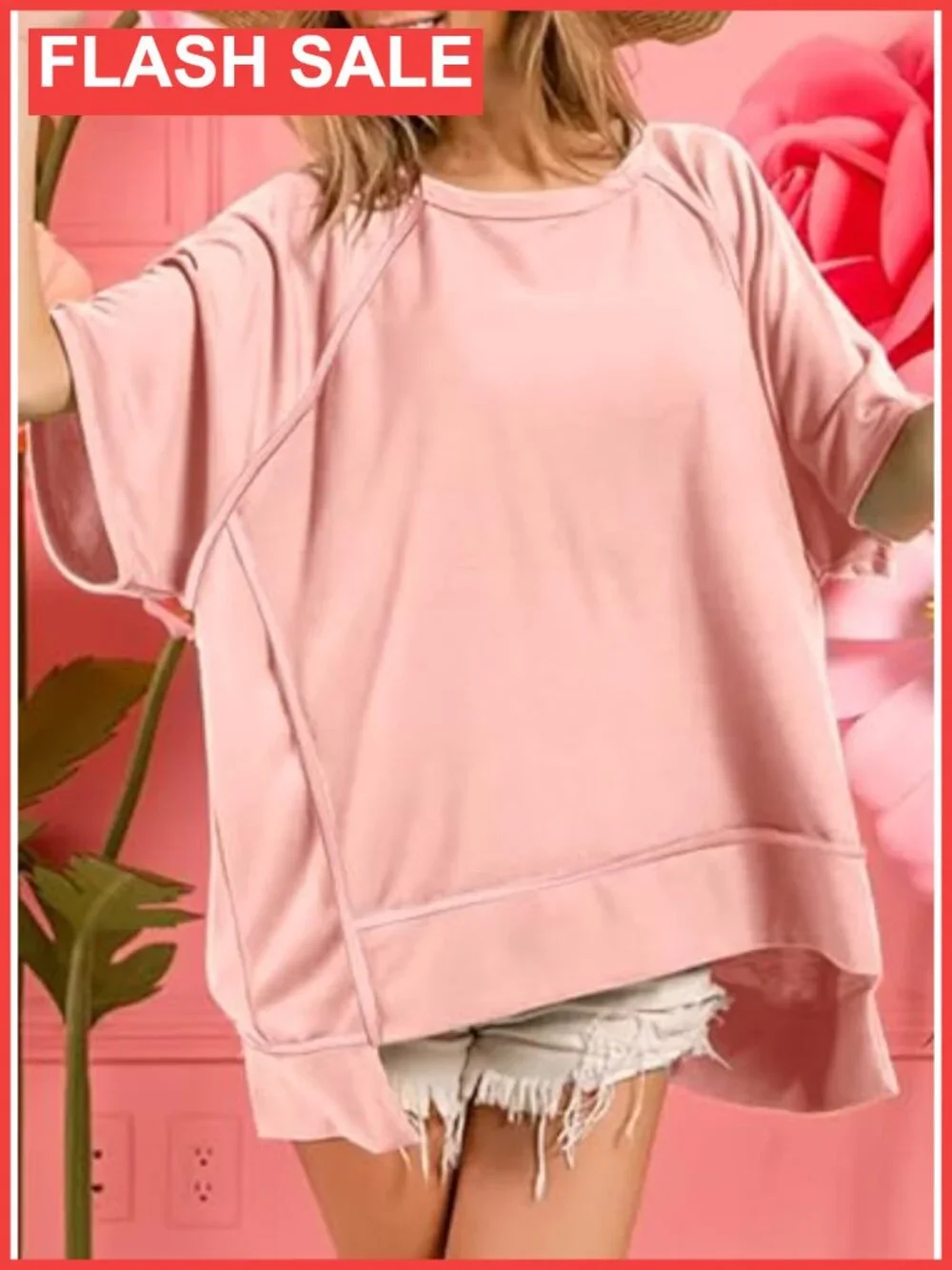Oversized Crewneck Short Sleeve T-Shirt Loose Fit High Low Tee